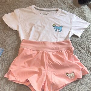 GOAT Kids Matching Set — White Tee & Pink Shorts